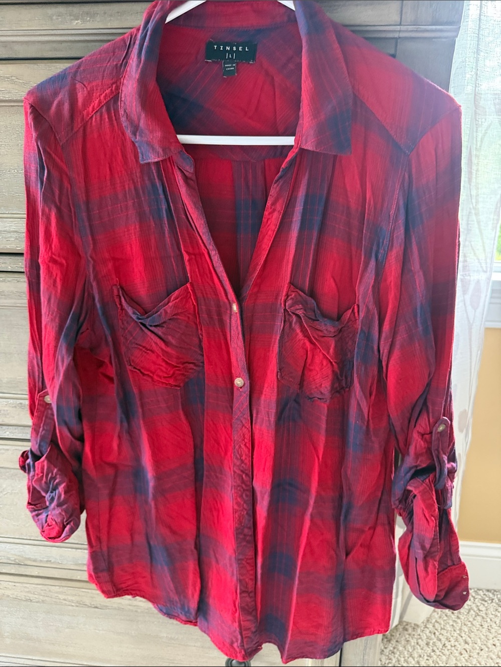 Tinsel Red & Navy Plaid Button-Up Shirt